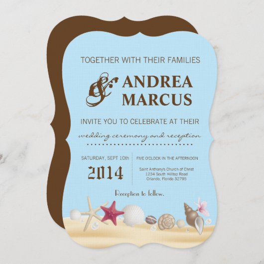 12x18 Muscheln Beach Sand Tropi Einladung Hochzeit (Vorne/Hinten)