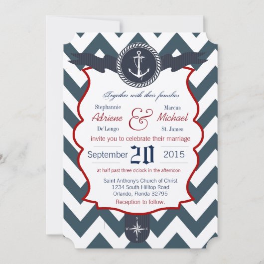 12x18 Nautical Anchor Segelcom Einladung Hochzeit (Vorderseite)