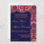 12x18 Navy Blue Coral Damask Spitzen Einladung Hoc (Vorderseite)