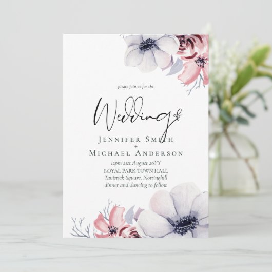 12x18 Navy Blue Coral Floral Script Hochzeit Set (Stehend Vorderseite)