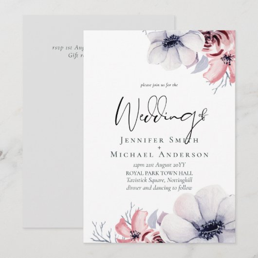 12x18 Navy Blue Coral Floral Script Hochzeit Set (Vorne/Hinten)