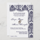 12x18 Navy Blue Damask Lace Hochzeit Einladung (Vorderseite)