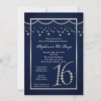 12x18 Navy Blue Diamond Sweet 16 Geburtstag Einlad Einladung