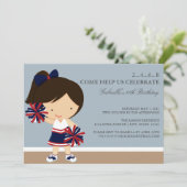 12x18 Navy/Roter Cheerleader Birthday Party Einlad Einladung (Stehend Vorderseite)