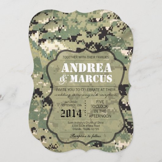 12x18 Navy Tan Typ III Dreifach Hochzeitsfeier Ein Einladung (Vorne/Hinten)