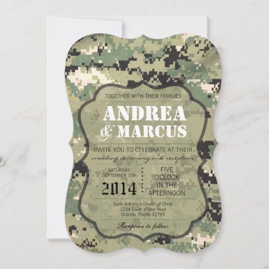 12x18 Navy Tan Typ III Dreifach Hochzeitsfeier Ein Einladung (Vorderseite)