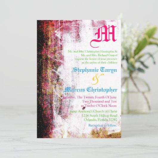 12x18 Neon Grunge Scratch Color Wedding Einladung (Stehend Vorderseite)