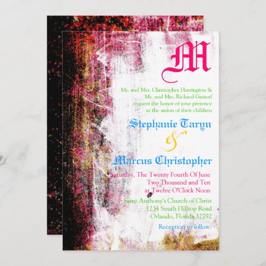 12x18 Neon Grunge Scratch Color Wedding Einladung (Vorne/Hinten)