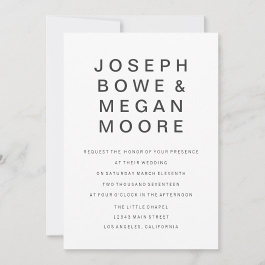 12x18 New Goth Minimalistisch Hochzeit Einladung (Vorderseite)