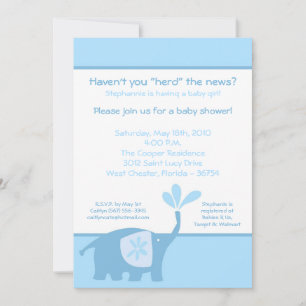 12x18 Niedlich Blue Elephant Baby Dusche Einladung