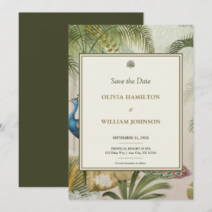 12x18 Olive Green Tropical Peacock Palm Wedding Save The Date