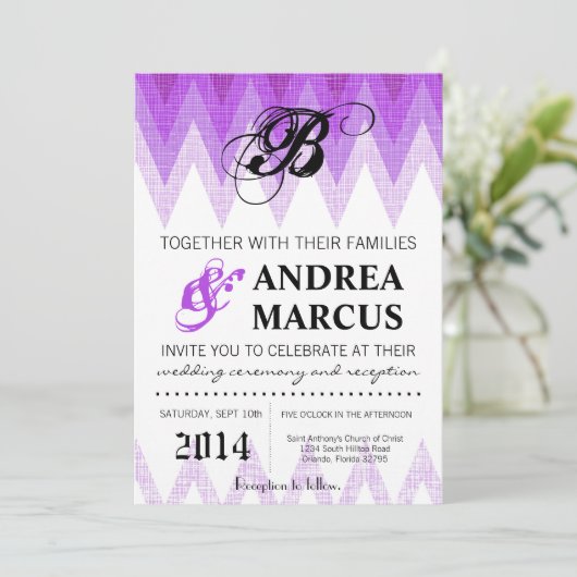 12x18 Ombre Zickzack Lila Hochzeitseinladung Einladung (Stehend Vorderseite)