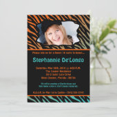 12x18 Orang Zebra FOTO Bonbon 16 Einladung (Stehend Vorderseite)