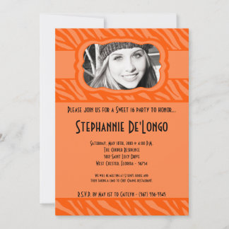 12x18 Orang Zebra FOTO Sweet 16 Birthday Einladung