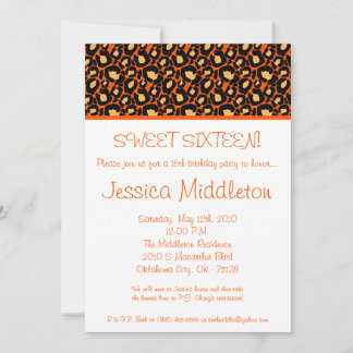 12x18 Orange Cheetah 16. Geburtstag Einladung