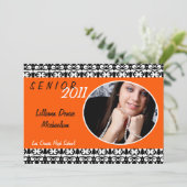12x18 Orange Damask Foto Senior Ankündigung (Stehend Vorderseite)