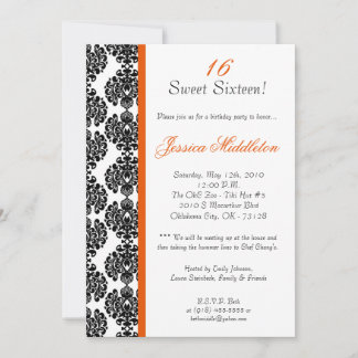 12x18 Orange Damask Lace Geburtstagsparty Einladun Einladung
