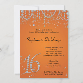 12x18 Orange Diamond Sweet 16 Geburtstag Einladung
