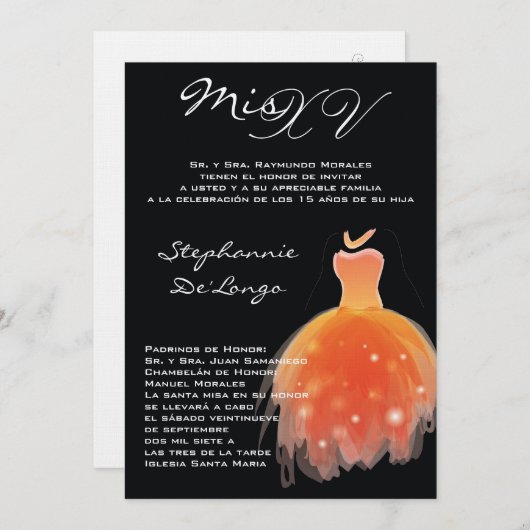 12x18 Orange Dress Quinceanera Birthday Einladung (Vorne/Hinten)