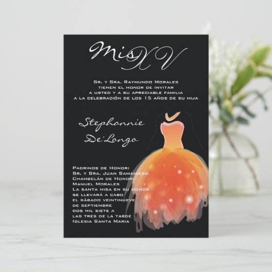 12x18 Orange Dress Quinceanera Birthday Einladung (Stehend Vorderseite)