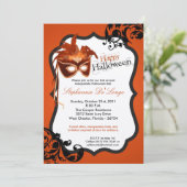 12x18 orange Maskerade-Masken-Halloween-Einladung Einladung (Stehend Vorderseite)