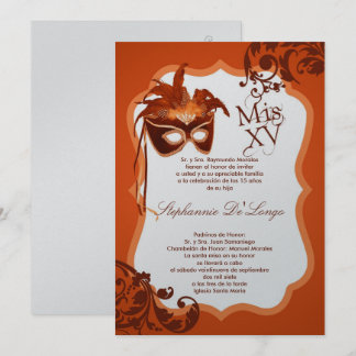 12x18 Orange Masquerade Maske Quinceanera Einladun Einladung