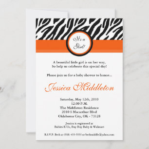 12x18 orange Zebra-Druck-Baby-Duschen-Einladung Einladung