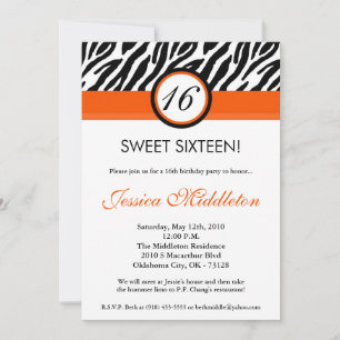 12x18 Orange Zebra Print 16. Geburtstag Einladung