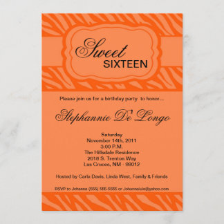 12x18 Orange Zebra Print Birthday Party Einladung