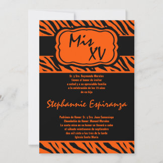 12x18 Orange Zebra Print Quinceanera 15 Einladung