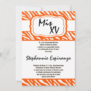 12x18 Orange Zebra Print Quinceanera 15 Einladung