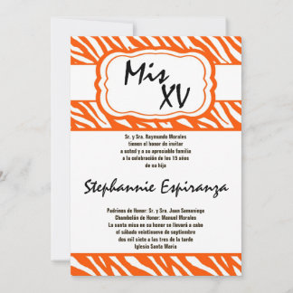12x18 Orange Zebra Print Quinceanera 15 Einladung