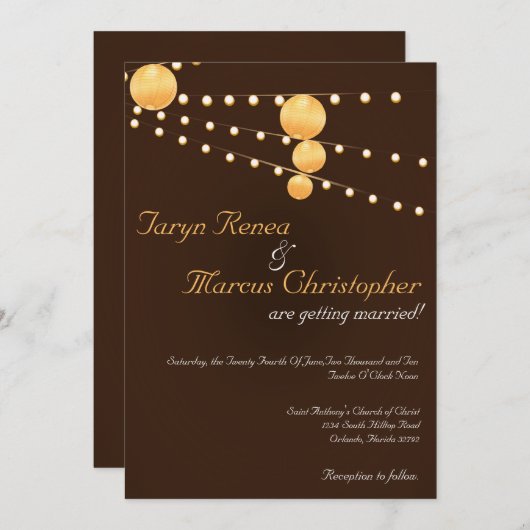 12x18 Paper Lanterns Brown Linen Einladung Hochzei (Vorne/Hinten)
