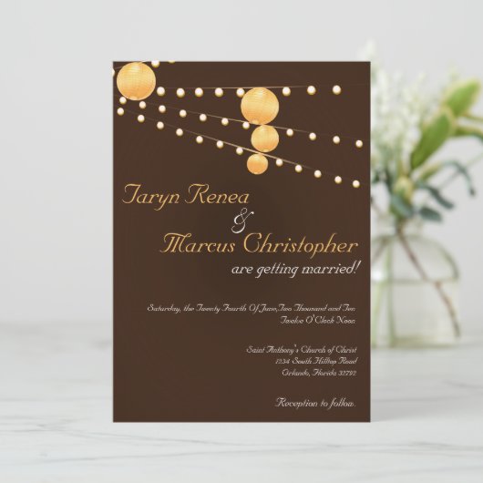 12x18 Paper Lanterns Brown Linen Einladung Hochzei (Stehend Vorderseite)
