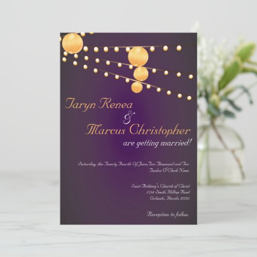 12x18 Paper Lanterns Lila Linen Hochzeit Einladung (Stehend Vorderseite)