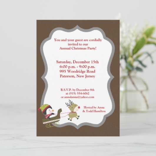 12x18 Penguin-/Ren-Weihnachtsspiel-Einladung Einladung (Stehend Vorderseite)