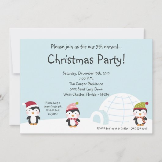 12x18 Penguins-Iglu-WeihnachtsParty Einladung (Vorderseite)