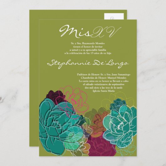 12x18 Peony Blume Quinceanera Birthday Einladung (Vorne/Hinten)