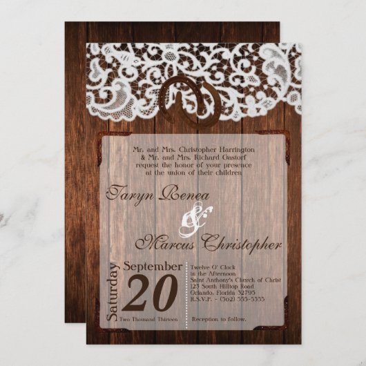 12x18 Pferdeschuhe auf Hochzeitsfeier Einladung (Vorne/Hinten)