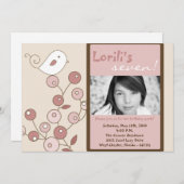 12x18 Pink Bird Foto Geburtstagsparty Einladung (Vorne/Hinten)