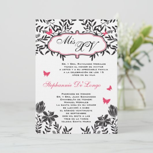 12x18 Pink Butterfly Quinceanera Birthday Einladun Einladung (Stehend Vorderseite)