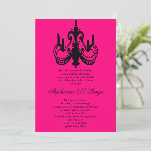 12x18 Pink Chandelier Quinceanera Party Einladung (Stehend Vorderseite)