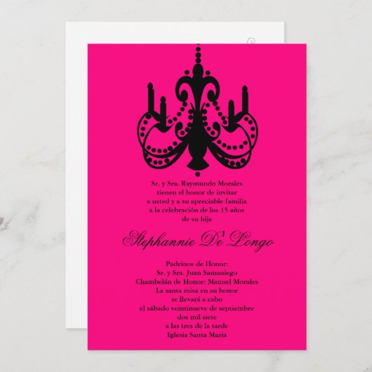 12x18 Pink Chandelier Quinceanera Party Einladung (Vorne/Hinten)
