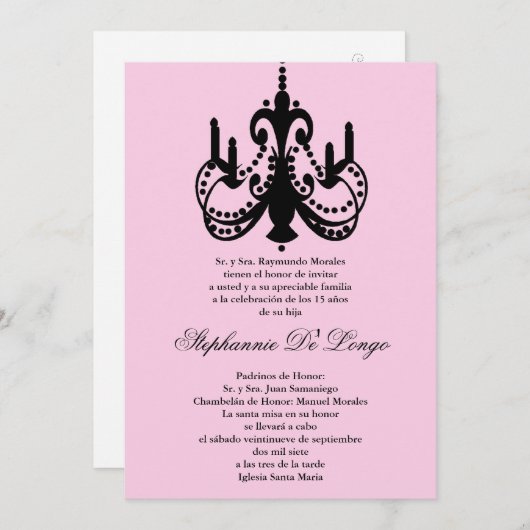 12x18 Pink Chandelier Quinceanera Party Einladung (Vorne/Hinten)