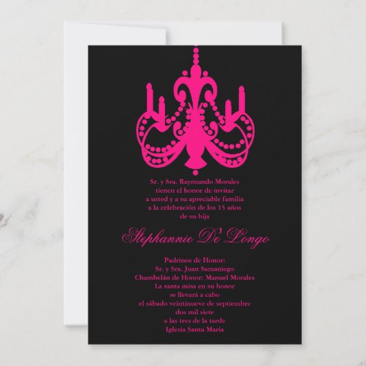 12x18 Pink Chandelier Quinceanera Party Einladung (Vorderseite)