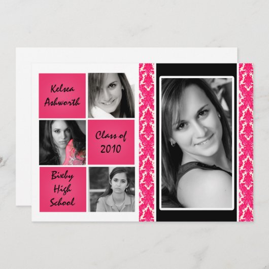 12x18 Pink Damask Foto Abschluss Ankündigung (Vorne/Hinten)