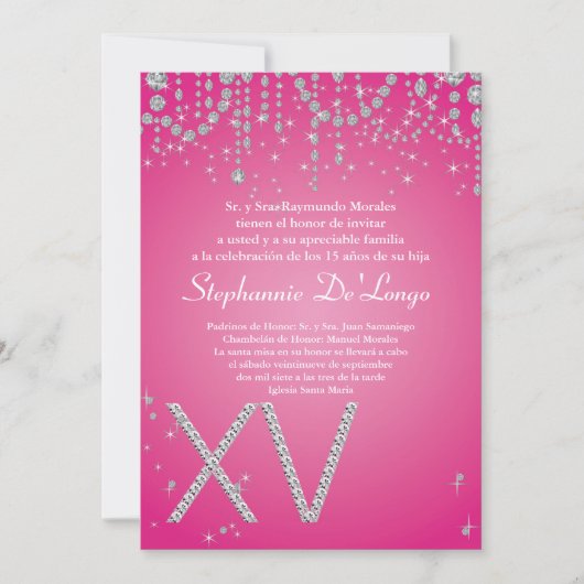 12x18 Pink Diamond Quinceanera Birthday Einladung (Vorderseite)