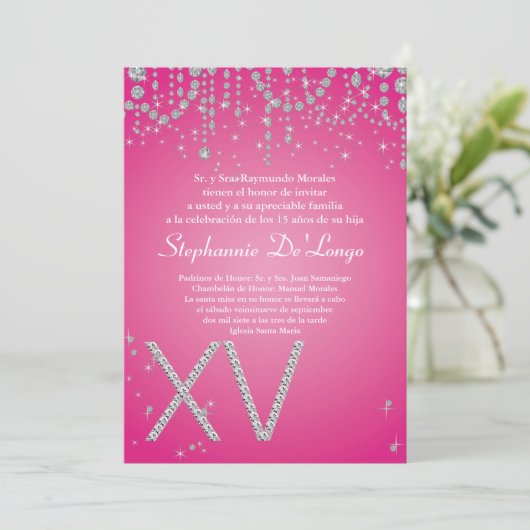 12x18 Pink Diamond Quinceanera Birthday Einladung (Stehend Vorderseite)