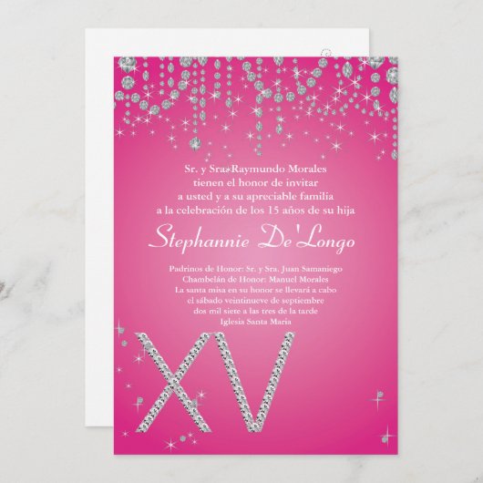 12x18 Pink Diamond Quinceanera Birthday Einladung (Vorne/Hinten)