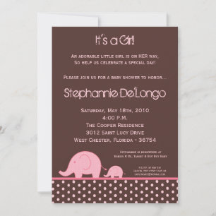 12x18 Pink Girl Mod Elephant Baby Shower Einladung